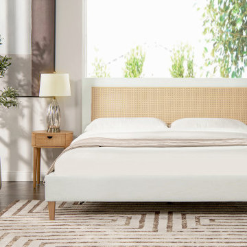 Haley Upholstered Cane-Back Platform Bed, King, Snow White