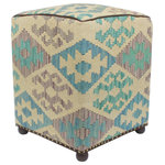 Bareens Designer Rugs - Southwestern Stapleto Beige/Black Handmade Kilim Upholstered Ottoman - Chic handmade ottoman crafted using wood and upholstered using hand-woven kilim wool rug is a multi-purpose fashion pouf which will add dimension, color and style to your decor. Inspired by geometric motifs in any array of effervescent color pallet grounds any space with elegance and sophistication.