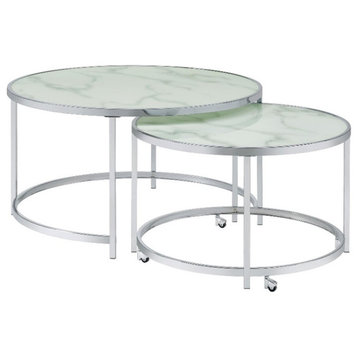 Pemberly Row 2-piece Metal Round Nesting Table White and Chrome