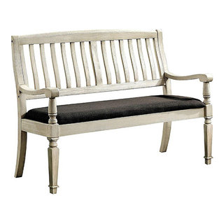 Padded Fabric Seat Bench, Antique White and Gray, 41 Inches - French ...