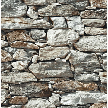 NextWall NW30900 Stone Wall White / Gray / Brown Peel & Stick Wallpaper