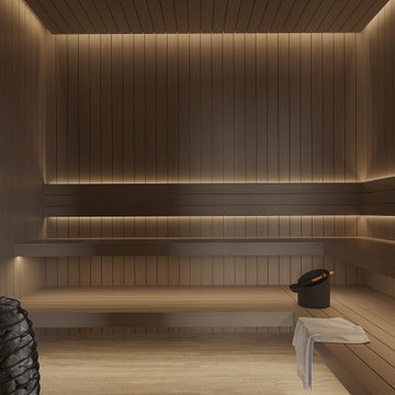 Wood-Lined Sauna with Backlit Benches, Bellevue WA