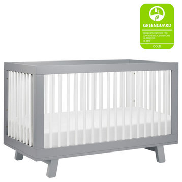 Hudson 3-In-1 Convertible Crib With Toddler Bed Conversion Kit, Gray/White