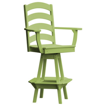Poly Lumber Ladderback Swivel Bar Chair with Arms, Tropical Lime