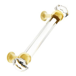Hexagonal Cut Crystal Handle with Solid Brass Bases - Cabinet And Drawer Handle Pulls