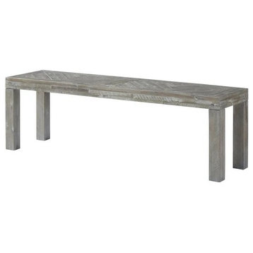 Rustic Dining Bench, Slightly Distressed Acacia Frame With Herringbone Pattern