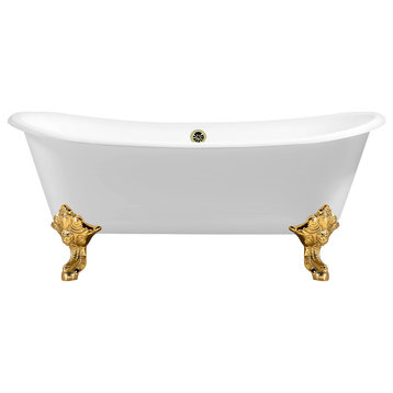 72" Cast Iron R5020GLD-BNK Soaking Clawfoot Tub and Tray With External Drain