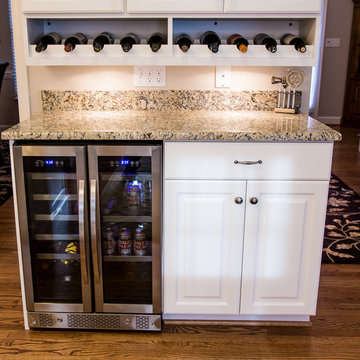 White Transitional Kitchen with Custom Bar and Pantry
