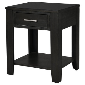 Bruno Ash Gray Wooden End Table With Tempered Glass Top and Drawer