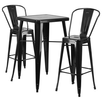 Bowery Hill Metal 3 Piece Bar Table Set in Black