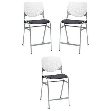 Home Square Plastic Counter Stool in White/Black - Set of 3