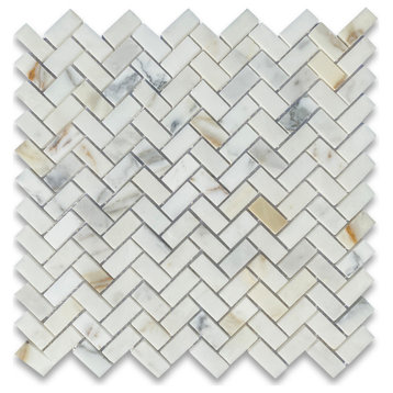 Calacatta Gold Calcutta Marble 5/8x1-1/4 Herringbone Mosaic Tile Honed, 1 sheet