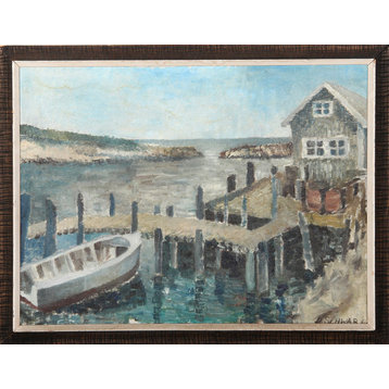 David Schwab "Boat In Dock" Oil Painting