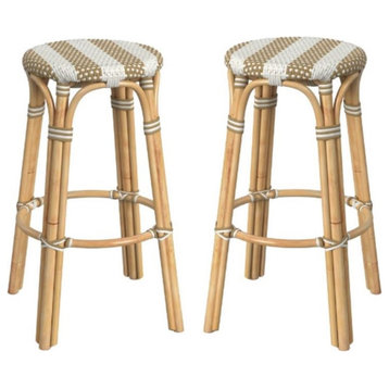 Home Square Diamond Rattan Backless Bar Stool in Beige - Set of 2