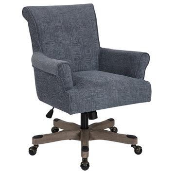 Pemberly Row Office Chair in Navy Fabric with Gray Wash Wood