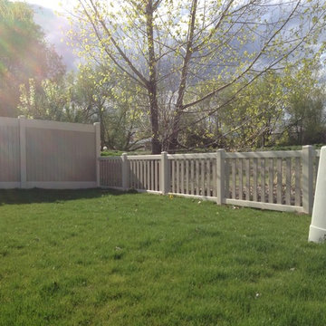 Vinyl, privacy fence and closed-top picket fence in two tone