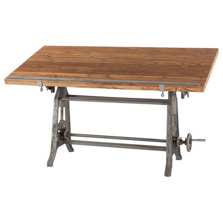 Artezia Drafting Desk, Natural, Gun Metal