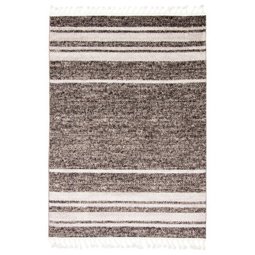 Kybella Earth Striped Area Rug, Taupe/Ivory, 5'2"x7'5"