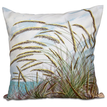 Ocean Breeze, Floral Print Pillow, Aqua, 16"x16"