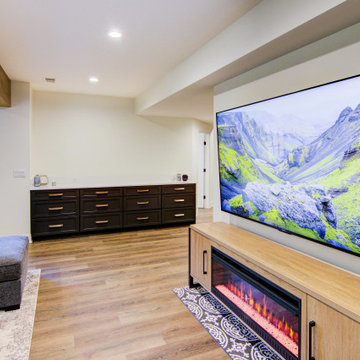 Warm & Inviting Basement Retreat with Kitchenette and Reading Nook
