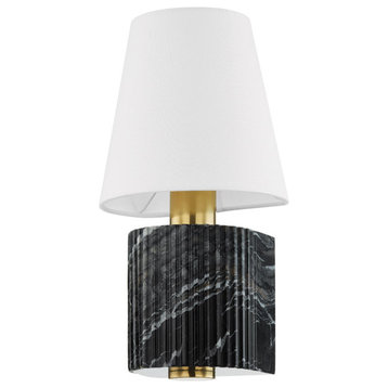 Aden 1 Light Wall Sconce, Vintage Brass and Black Marble