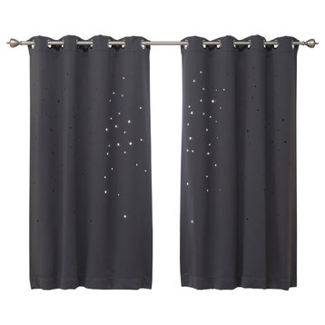 Star Cut Out Blackout Curtains, Dark Gray, 63", Set of 2