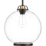 Progress Lighting - Progress Lighting P5309-20 Chronicle 1-Light Mini-Pendant, 8"x9", 12"x13" - Chronicle one-light pendants add visual interest and are ideal for commercial-style home kitchens or vintage dining areas. A metal trim accent ring adds a finishing touch the spherical glass globe. Clear seeded glass with an Antique Bronze frame.