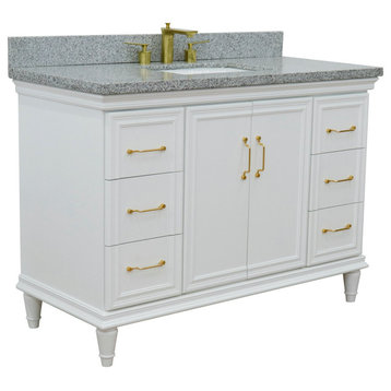 49" Single Sink Vanity, White Finish With Gray Granite and Rectangle Sink