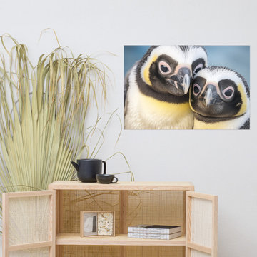 Bird Wall Art: Cuddle Buddies Penguins Photorealism - Digital Artwork Loose Art