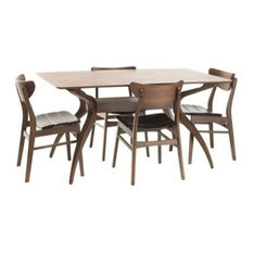 GDF Studio 5-Piece Adelade Brown Leather Wood Curved Leg Dining Set