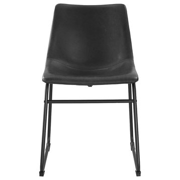 Urban Industrial Faux Leather Armless Dining Chairs, Set of 2, Black
