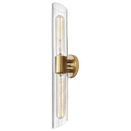 Samantha 2 Light Aged Brass Vanity w/ Clear Fluted Glass , SAM-252W-AGB