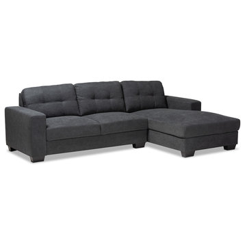 Ivonn Upholstered Sectional Sofa With Right Facing Chaise, Dark Gray