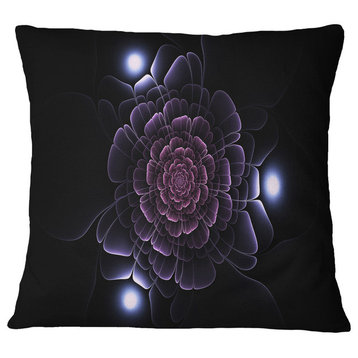 Purple Fractal Flower On Dark Floral Throw Pillow, 16"x16"