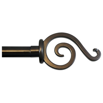 Classic Forged Iron French Scroll Curtain Rod, Bronze, 48"-84"
