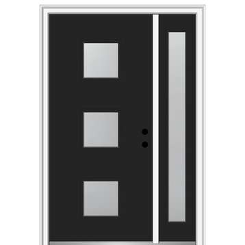 Frosted 3-Lite Square Fiberglass Door With Sidelite, 51"x81.75", LH Inswing
