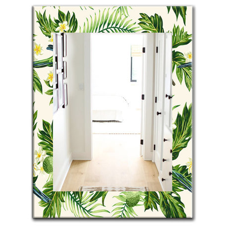 Designart Tropical Leaves Green Bohemian Eclectic Frameless Wall Mirror, 24x32