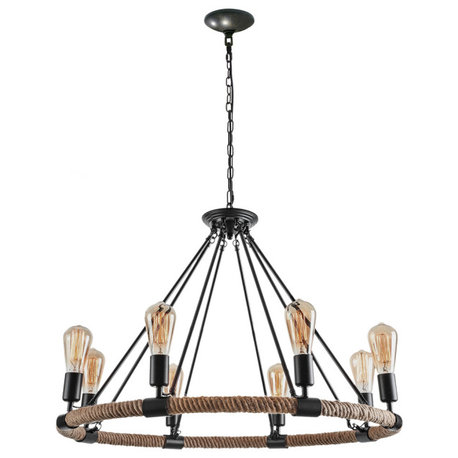 Modern Farmhouse Wagon Wheel Light Fixture, 8 Light