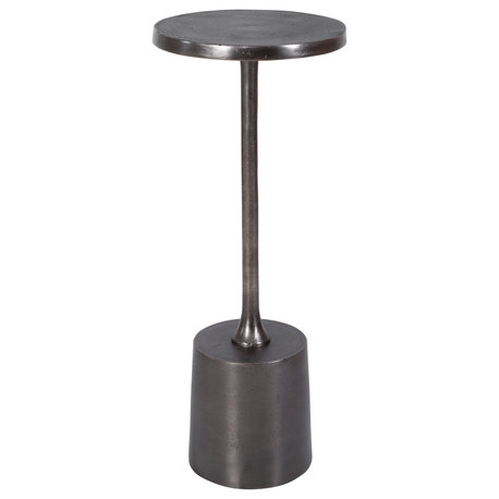 Modern Minimalist Dark Silver Accent Drink Table Round Pedestal Classic Retro