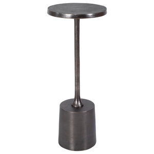 Modern Retro Industrial Silver White Faux Marble Accent Table Pedestal Round 