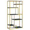 Contemporary Bookcase, Champagne Finished Metal Frame & Black Staggered Shelves