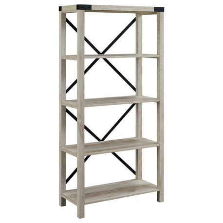 64" Farmhouse Metal X Bookcase, White Oak