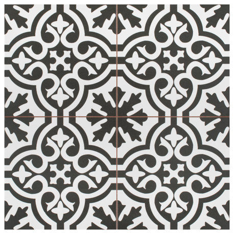 Berkeley Encaustic Ceramic Floor and Wall Tile, Black