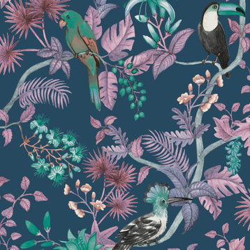 Birds of Paradise Peel and Stick Wallpaper, Blue, 56 Sqft