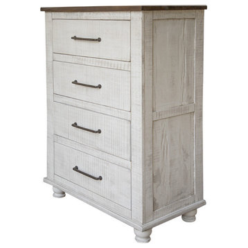 Crafters and Weavers Avalon Rustic Farmhouse 4 Drawer Highboy Dresser - White