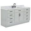 Ariel Hepburn 67" Rectangular Sink Bath Vanity, Grey, 0.75" Carrara Marble