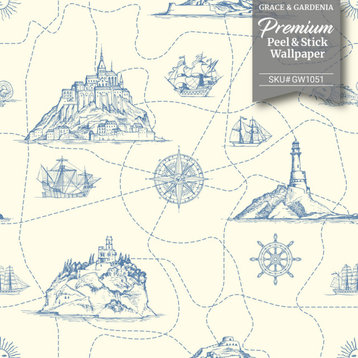 GW1051 Nautical Map Peel and Stick Wallpaper Roll 20.5in Wide x 18ft Long