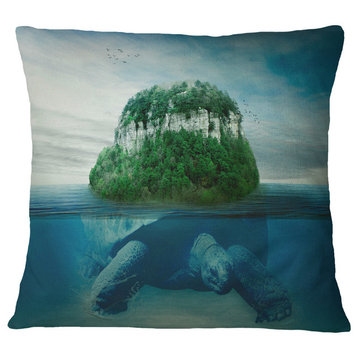 Giant Turtle Carrying Island Abstract Throw Pillow, 18"x18"