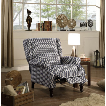 Evonna Puch Back Wingback Recliner, Navy, White