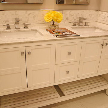 Elegant White Double Sink Bathroom Vanity with Marble Countertop